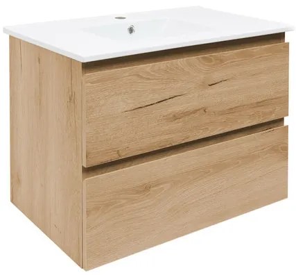 Fürdőszobaszekrény 2 fiókos mosdókagylóval SAT B-Way 79x50x45 cm matt tölgy BWAY280OAKU4BI