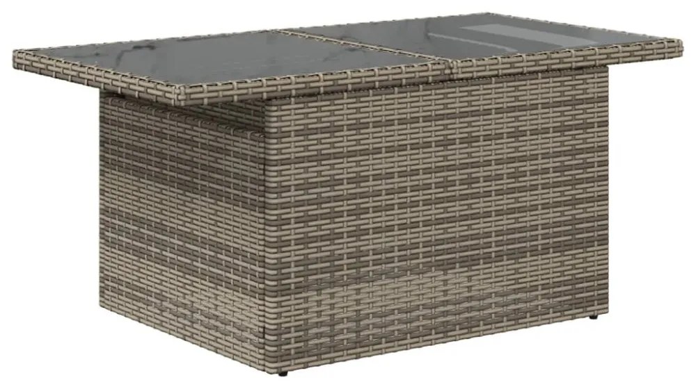 szürke polyrattan üveglapos kerti asztal 100x55x73 cm