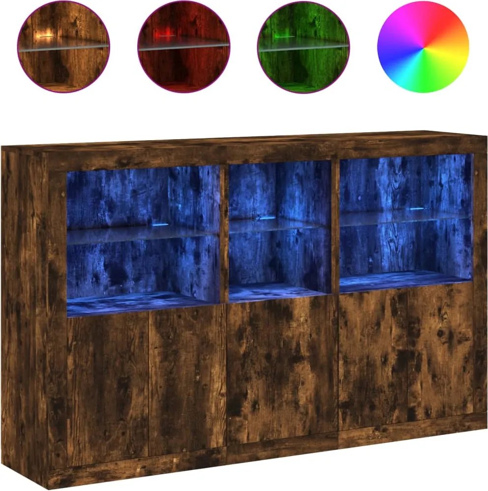 vidaXL füstös tölgy színű tálalószekrény LED-ekkel 162 x 37 x 100 cm