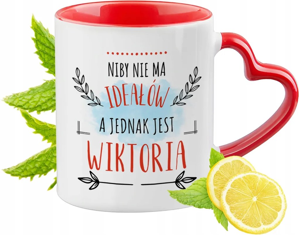 Viktória Piros Bögre Szív Alakú Füllel Ajándék