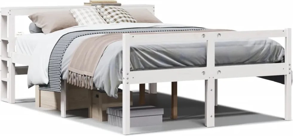 vidaXL fehér tömör fenyőfa ágy időseknek fejtámlával 150 x 200 cm