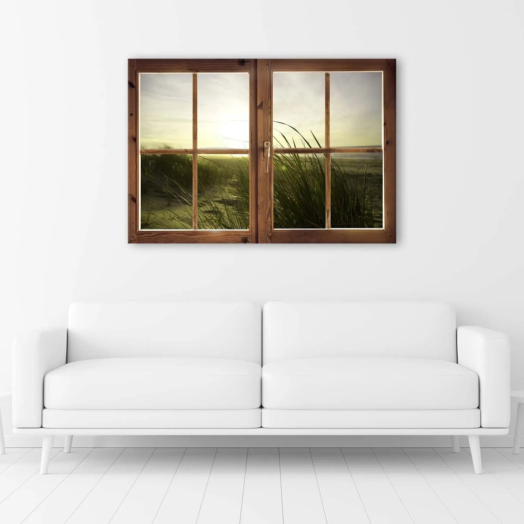 Gario Vászonkép Ablak - tenger télen Méret: 120 x 80 cm