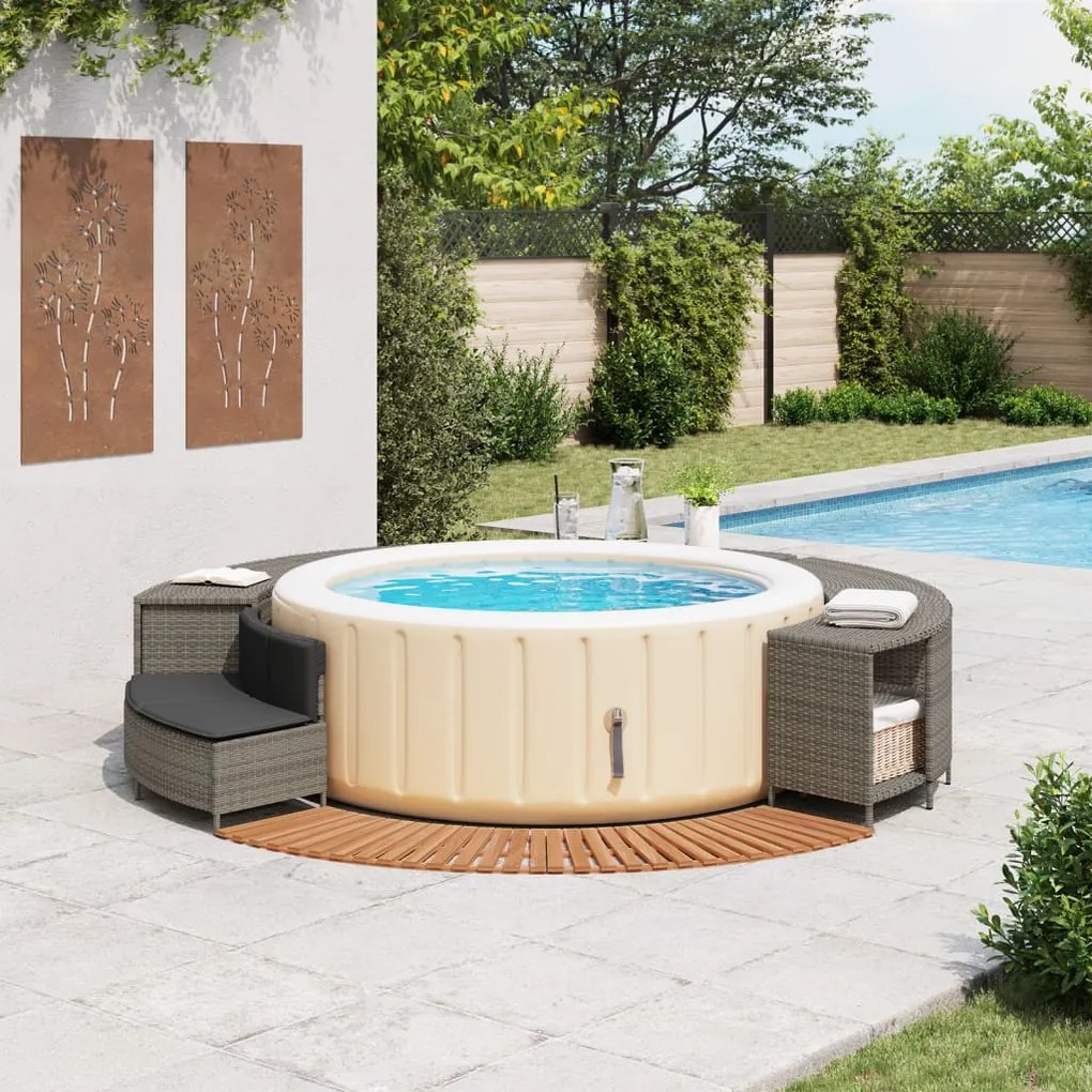 vidaXL szürke polyrattan és tömör akácfa jakuzzi-keret