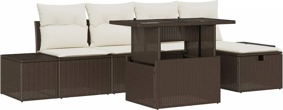 vidaXL Kerti Kanapé Szett 6 pcs Barna polirattan