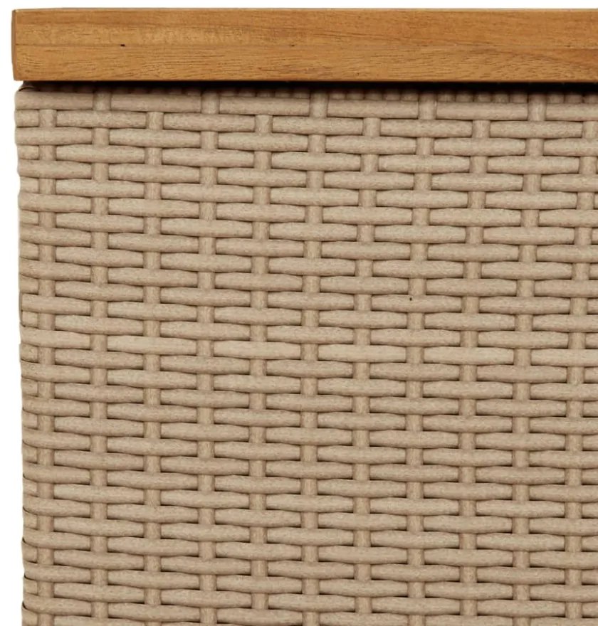 bézs polyrattan és akácfa kerti tárolóláda 110 x 55 x 63 cm