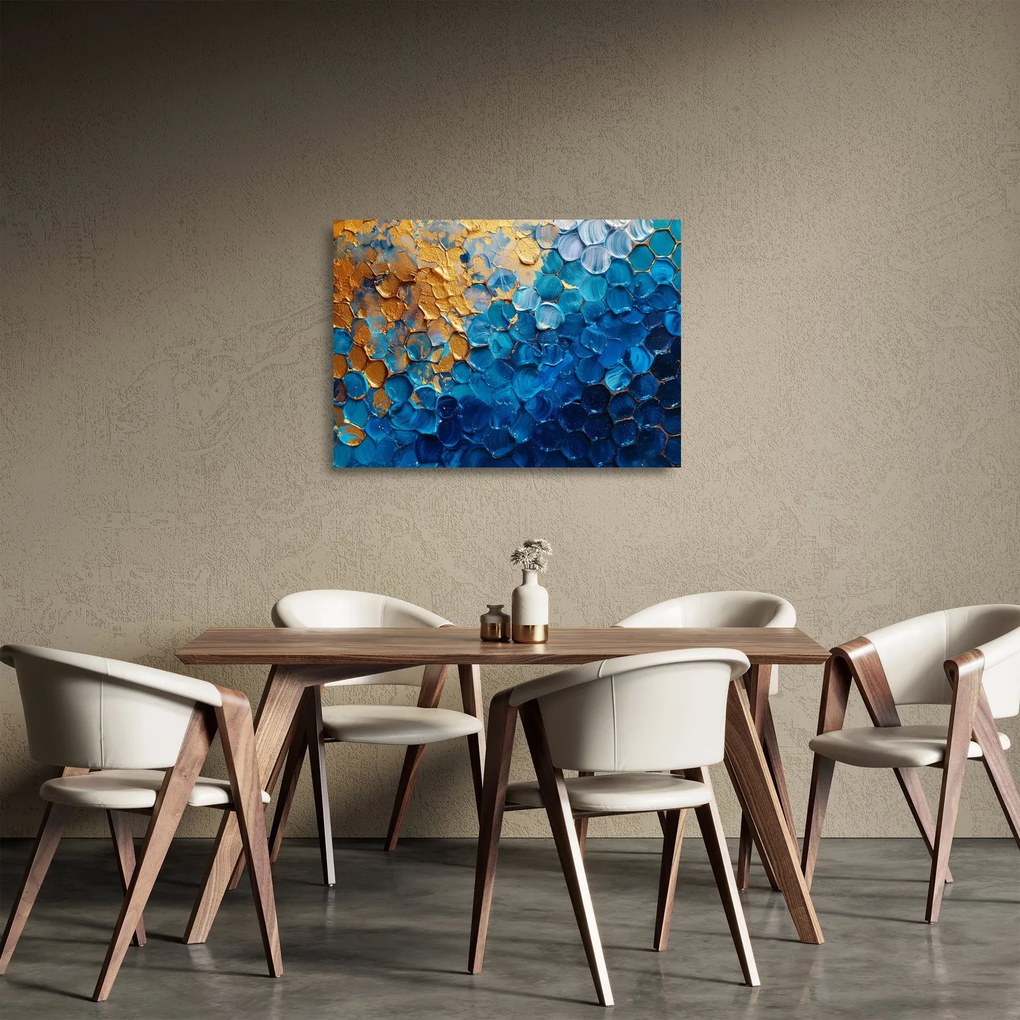 Üveg kép - Kék-arany festmény (70x50 cm)