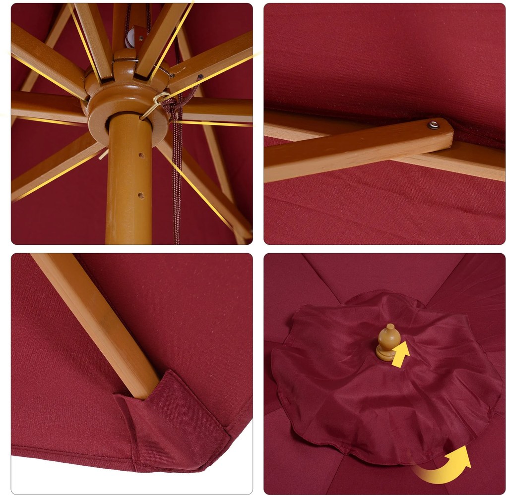 Outsunny Kültéri Kertiparaván Egyenes Dupla Tető Fából készült Magas Sűrűségű Poliészter Napvédő Ø 3 x 2,5 m Piros | Aosom