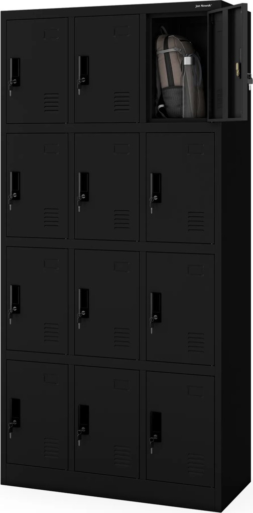 Fekete MARCIN fém BHP uzsonnás szekrény, 900 x 1850 x 400 mm