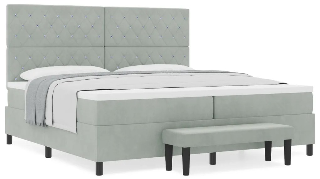 Box Spring Ágy Matraccal és Pad Light Grey 200x200 cm Bársonyos