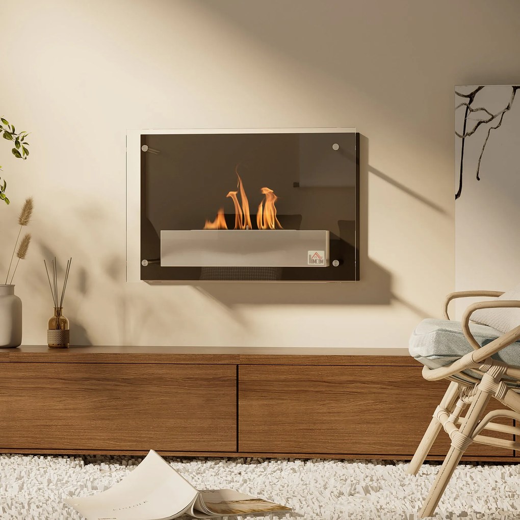 HOMCOM Fali Bioetanol Kandalló 1,5 L Kapacitású Bioetanol Tűzhely 3 Órás Égés Rozsdamentes Acél Tartály 20-25 m²-hez 60x22x40 cm Fekete | Aosom