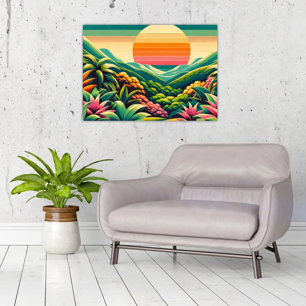 Üveg kép - Színes naplemente (70x50 cm)