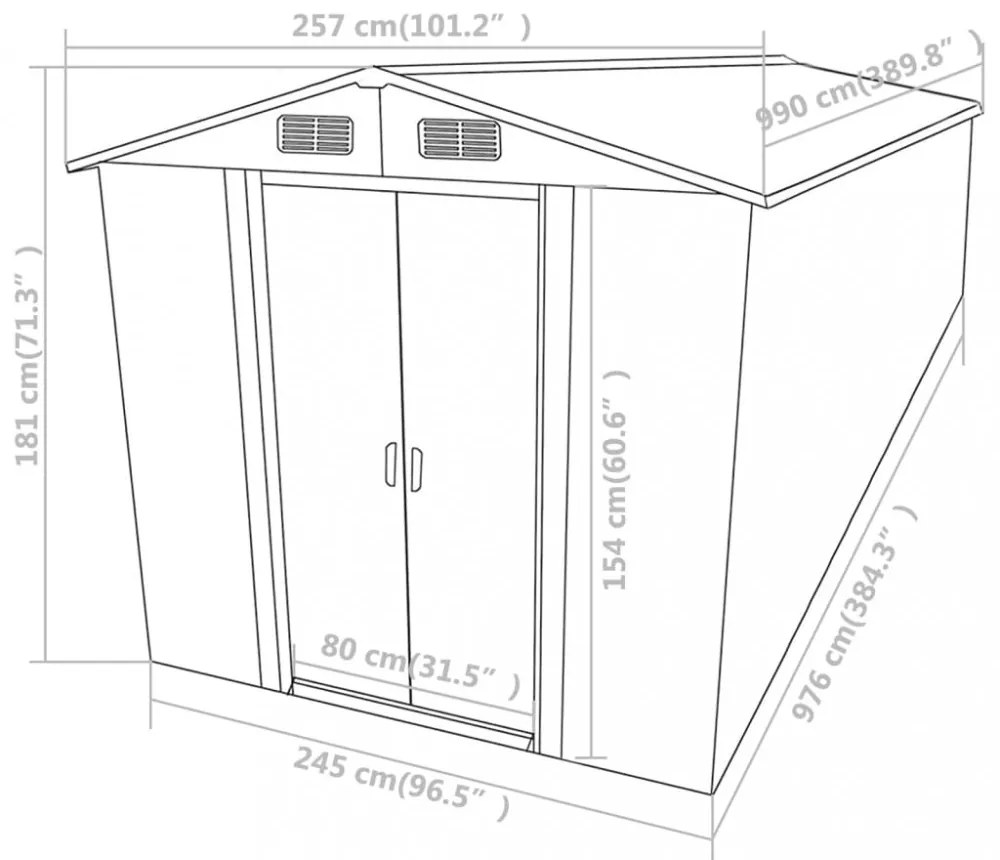 antracitszürke horganyzott acél kerti fészer 257 x 990 x 181 cm