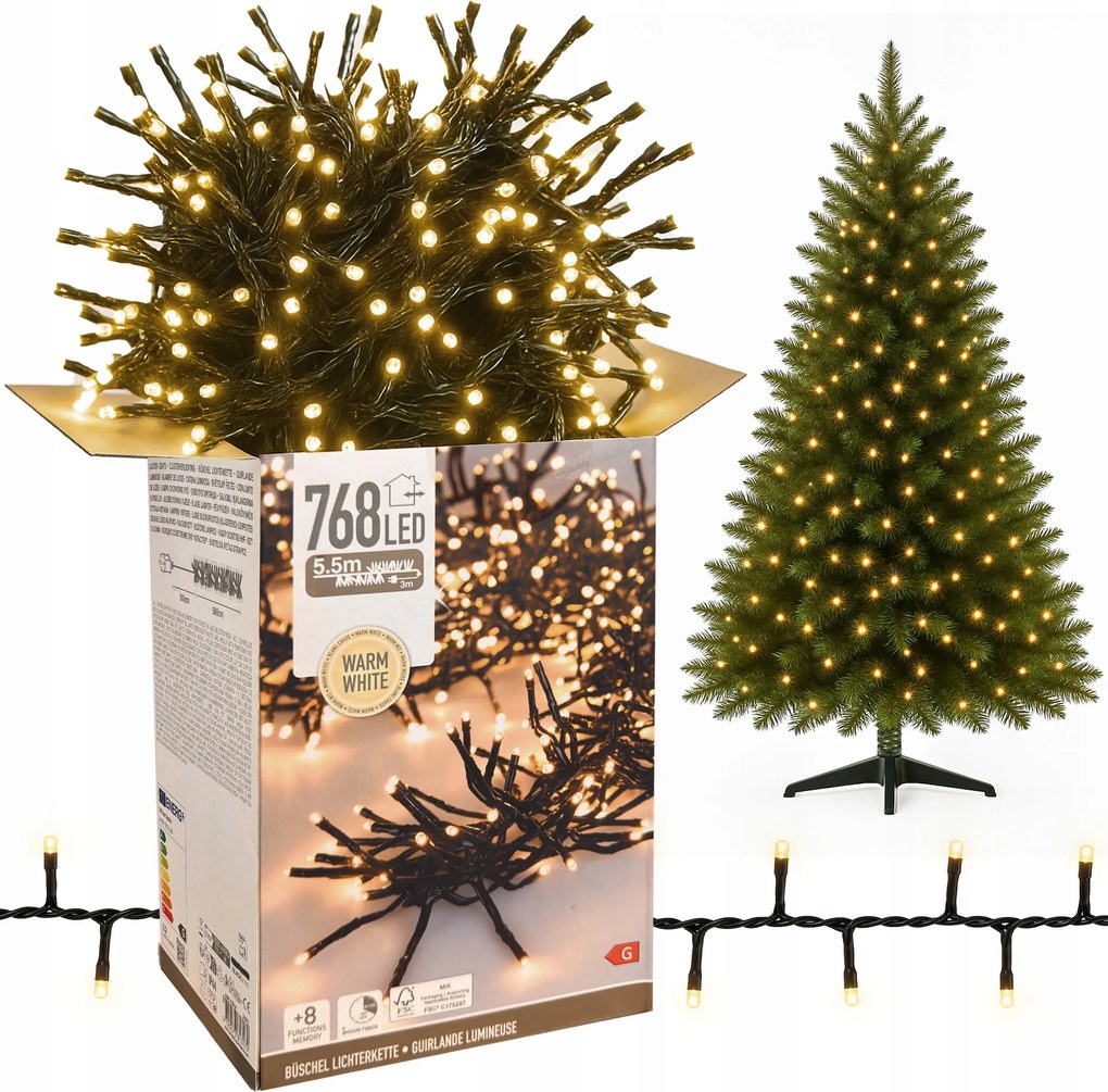 Karácsonyfa fényfüzér 768 Led fehér meleg beltéri kültéri 8,6m Időzítő 8F