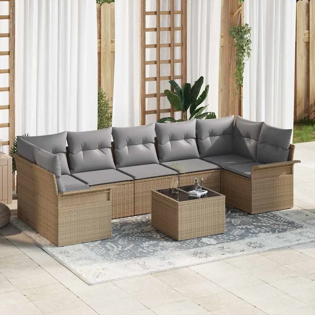 Kerti Kanapé Szett párnával 8 pcs Beige, Szürke 55 x 55 x 37 cm