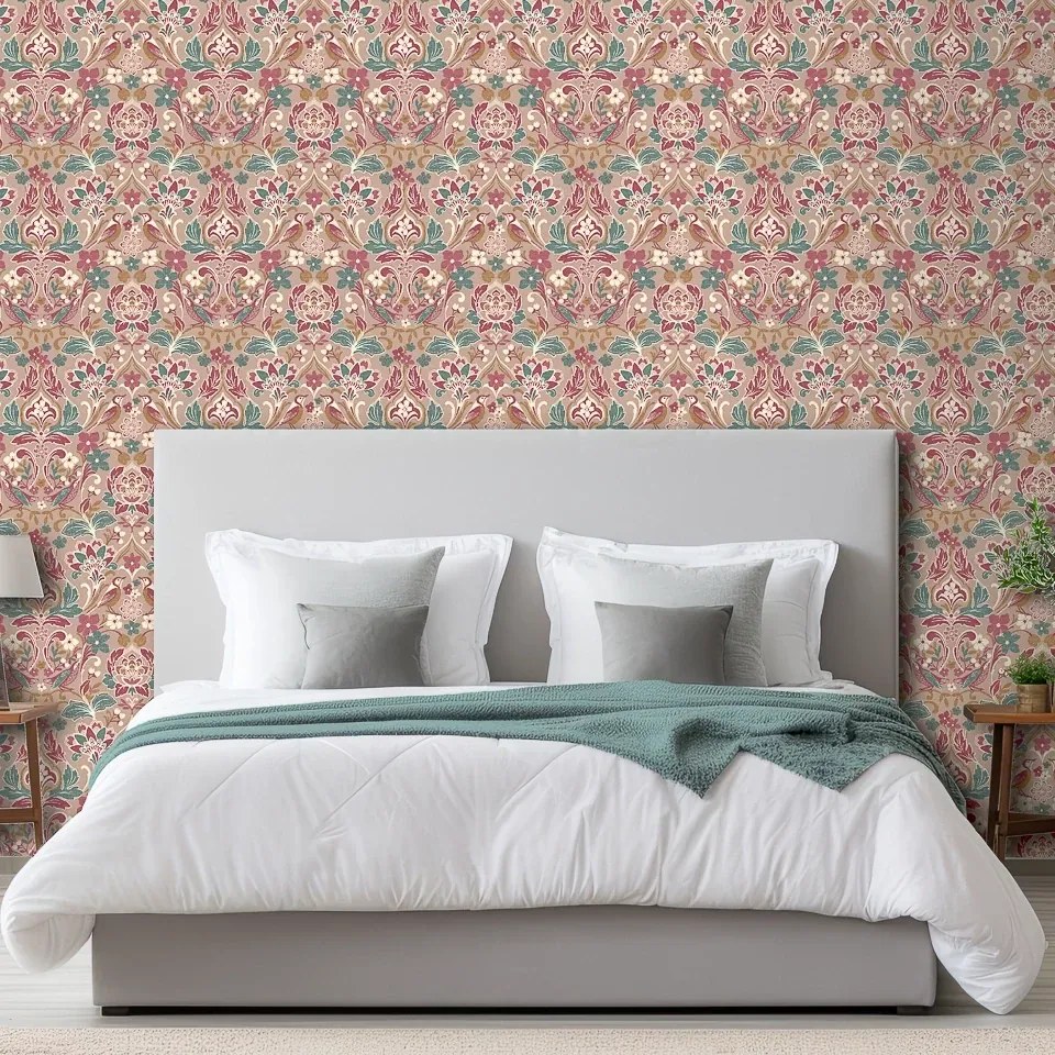 Arthouse Signature 2 Folk Floral kékeszöld-lila madaras vlies tapéta – 100199AH