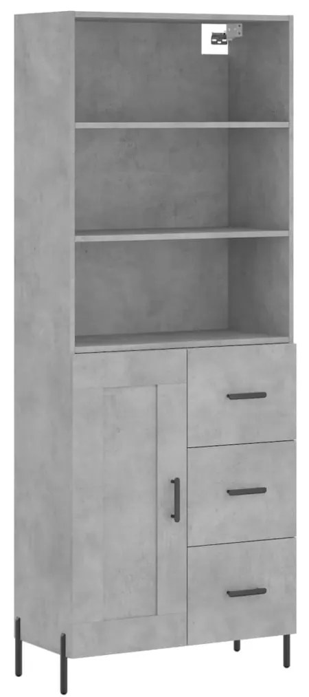 betonszürke szerelt fa magasszekrény 69,5 x 34 x 180 cm