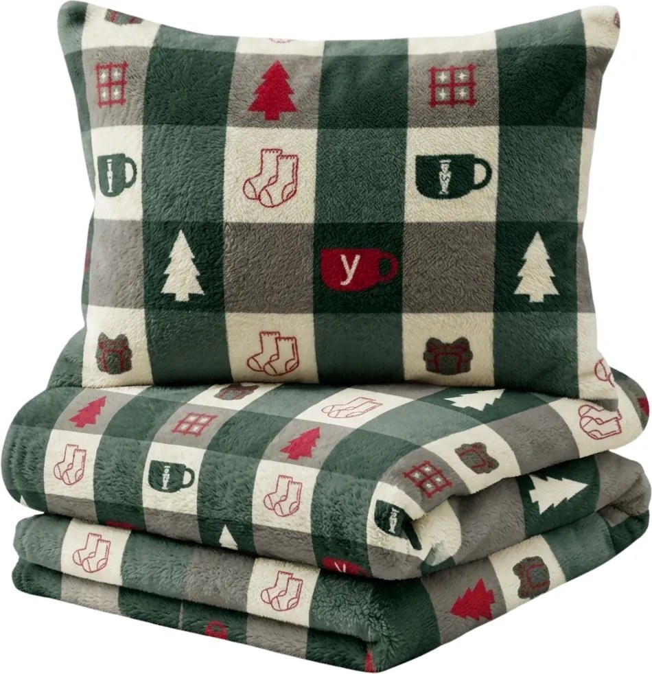 Mikroplüss ágyneműhuzat CHRISTMAS SOCKS zöld Ágyneműhuzat mérete: 2 db 70 x 90 cm | 200 x 220 cm