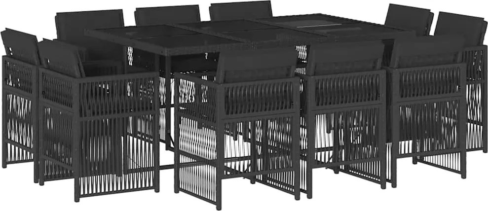 vidaXL 11 részes fekete polyrattan kerti étkezőgarnitúra párnákkal
