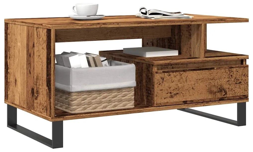 antik fa színű szerelt fa dohányzóasztal 90 x 49 x 45 cm