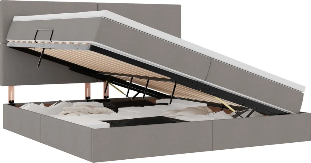 vidaXL Ágy tárolóval és matraccal Tópszínű 200 x 200 cm Poliészter