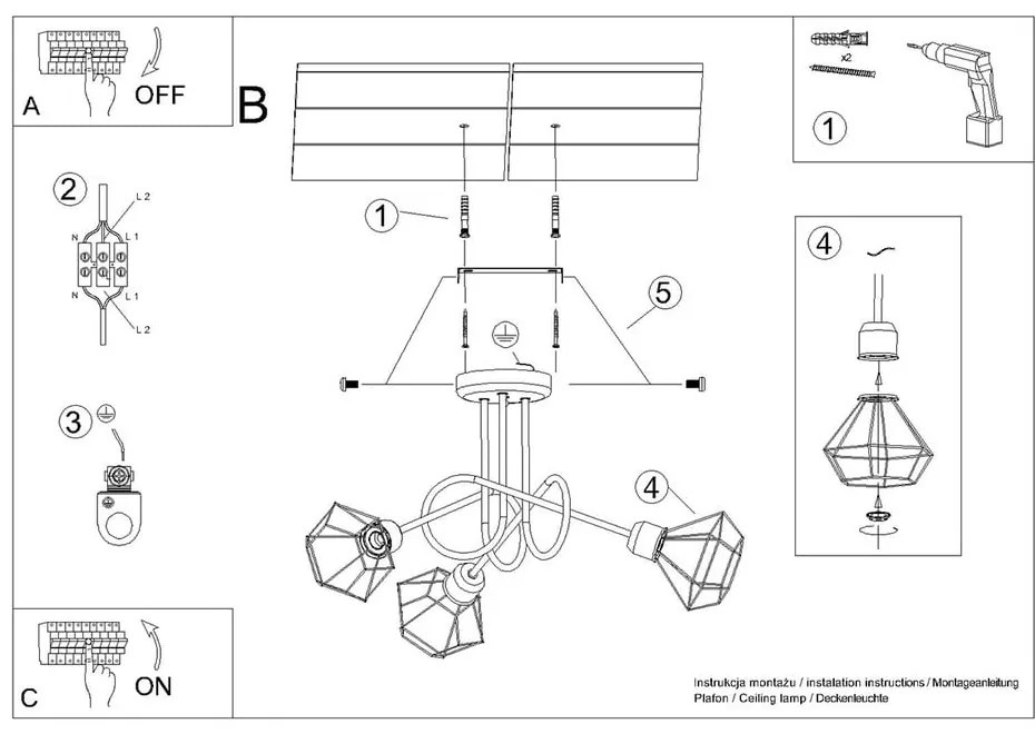 Fekete mennyezeti lámpa ø 10 cm Varpu – Nice Lamps