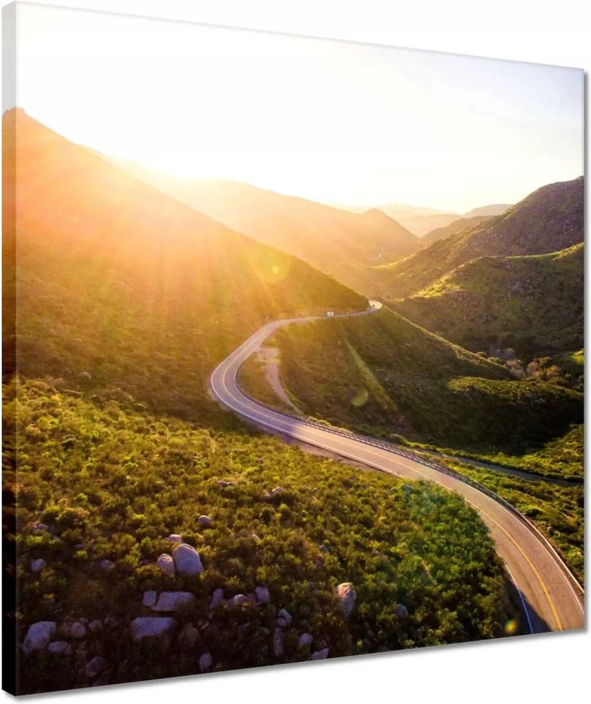 Vászonkép 40x40 Út Erdő Hegyek