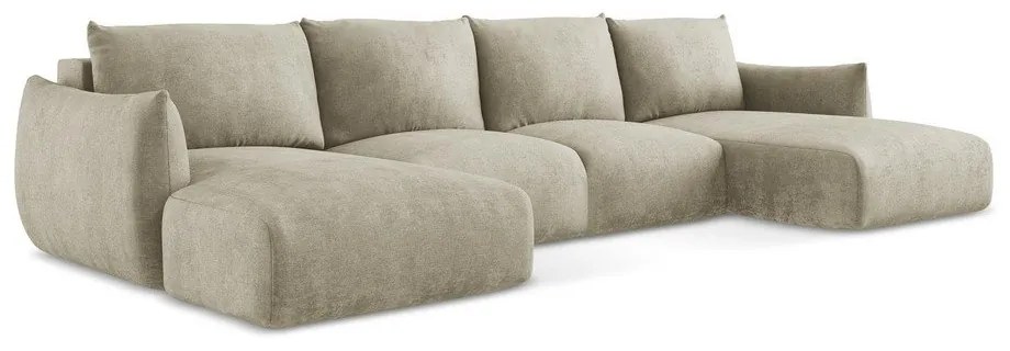 Bézs zsenília kinyitható sarokkanapé (U alakú) Leila – Makamii