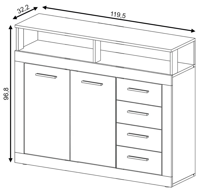 LUNA MIDI A KOMODA 2D4S SONOMA/WHITE