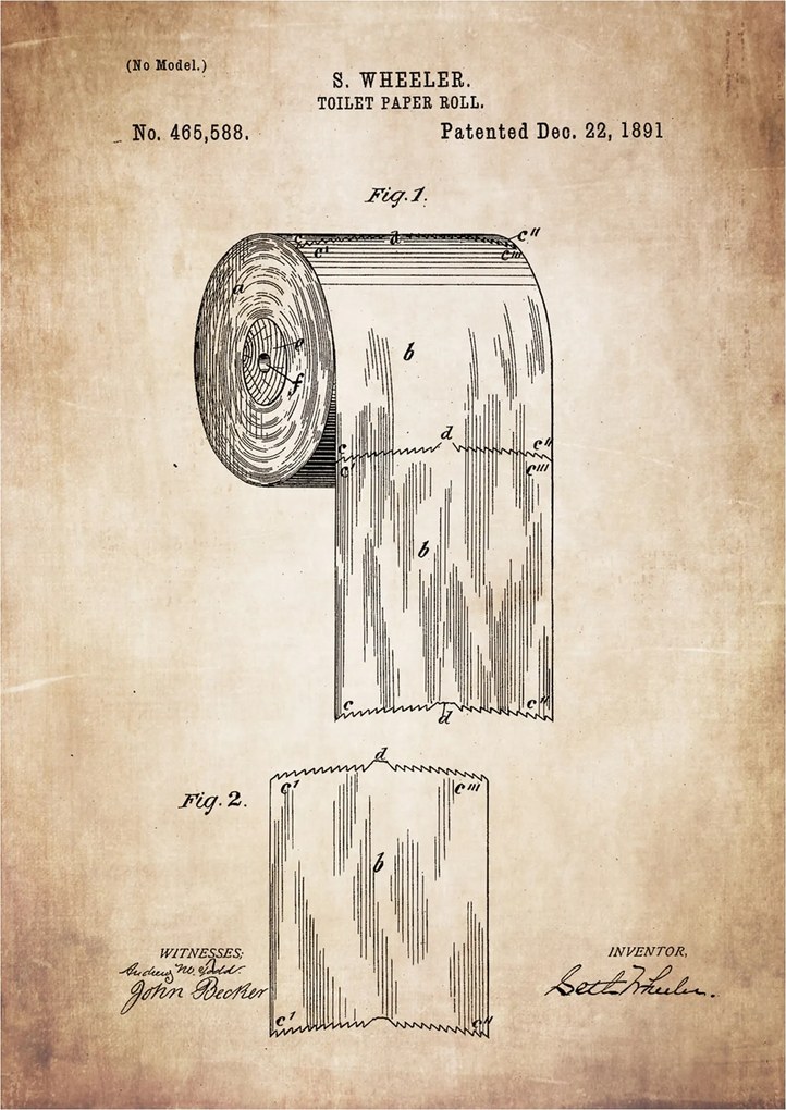 Poszter Wc papír Retro Patent Toilet Paper Roll Fürdőszoba Wc