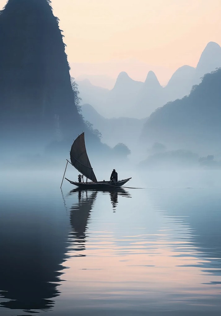 Poszter 70x100cm Magányos hajókirándulás a folyón