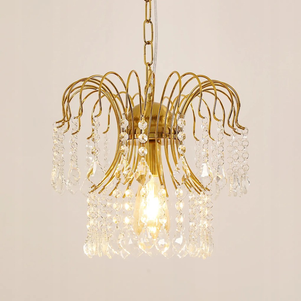 Żyrandol Złoty Lampa Sufitowa E27 Wisząca Kryształowy Retro Loft Do Jadalni