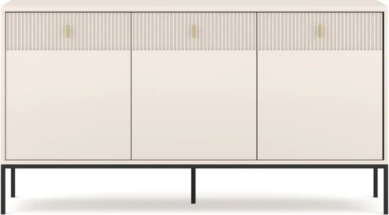 Komód 3 ajtóval és 3 fiókkal kasmír színben fekete elemekkel arany fogantyúkkal – MAGGIORE MA03