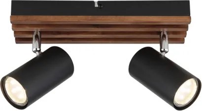 Globo 57909-2 Fali spotlámpa, fém fekete matt, fa sötétbarna, forgatható, HxSzxM: 260x80x125mm, 2x GU10 25W 230V izzók nélkül