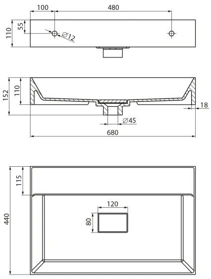 Sapho - Falra szerelhető mosdó GODIVA 68x44 cm márvány/fehér