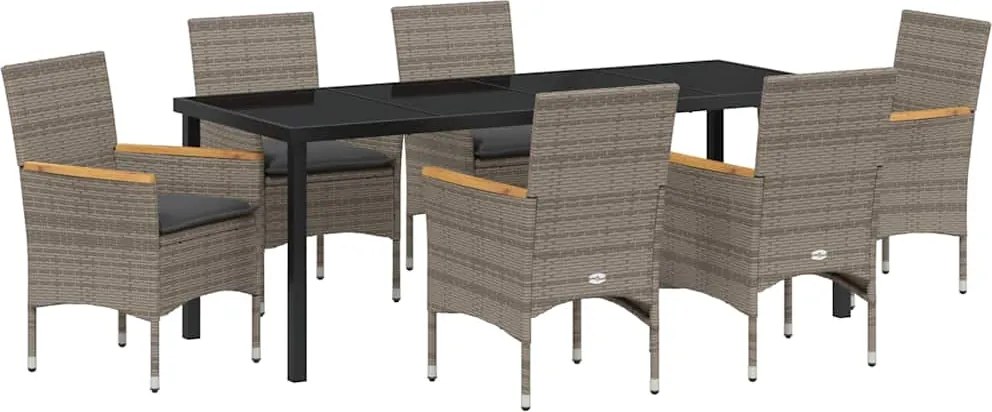 vidaXL Kert étkező szett párnával 7 pcs Szürke polirattan