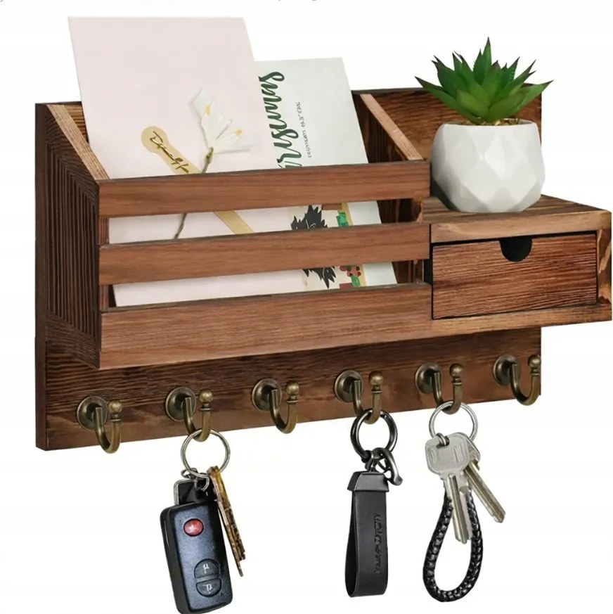 Fa Kulcstartó Fiókkal Dikom retro fa előszobába