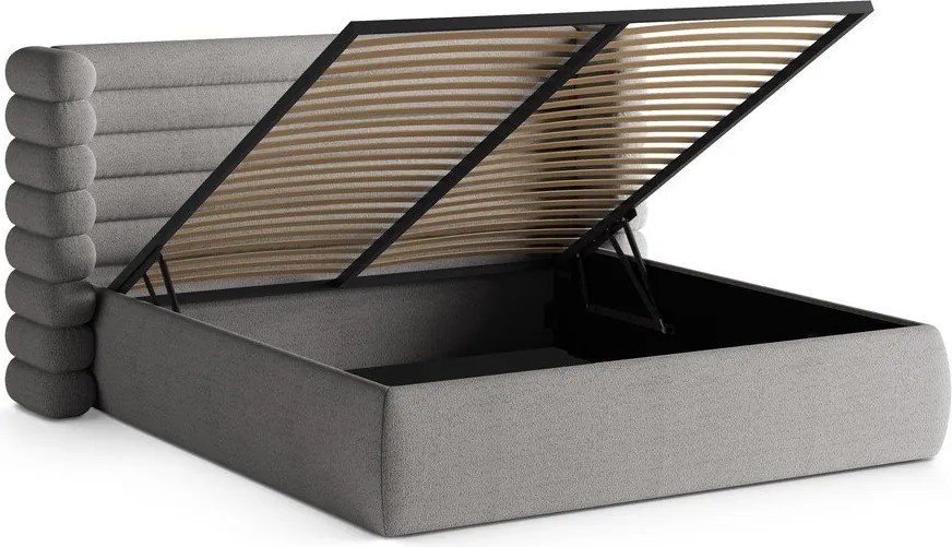 Szürke kárpitozott ágyneműtartós franciaágy ágyráccsal 160x200 cm Mount – Micadoni