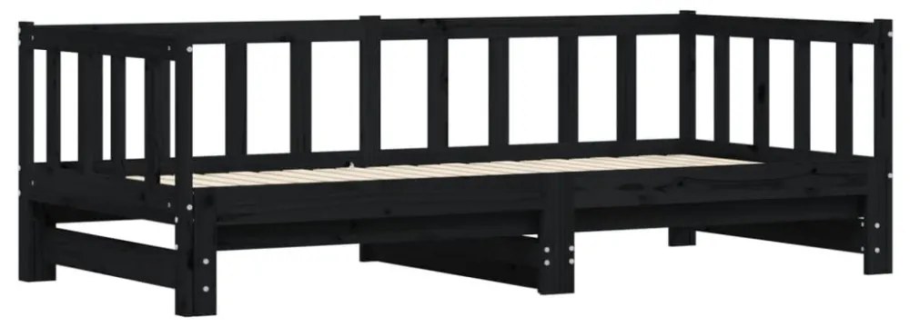 fekete tömör fenyőfa kihúzható kanapéágy 90 x 200 cm
