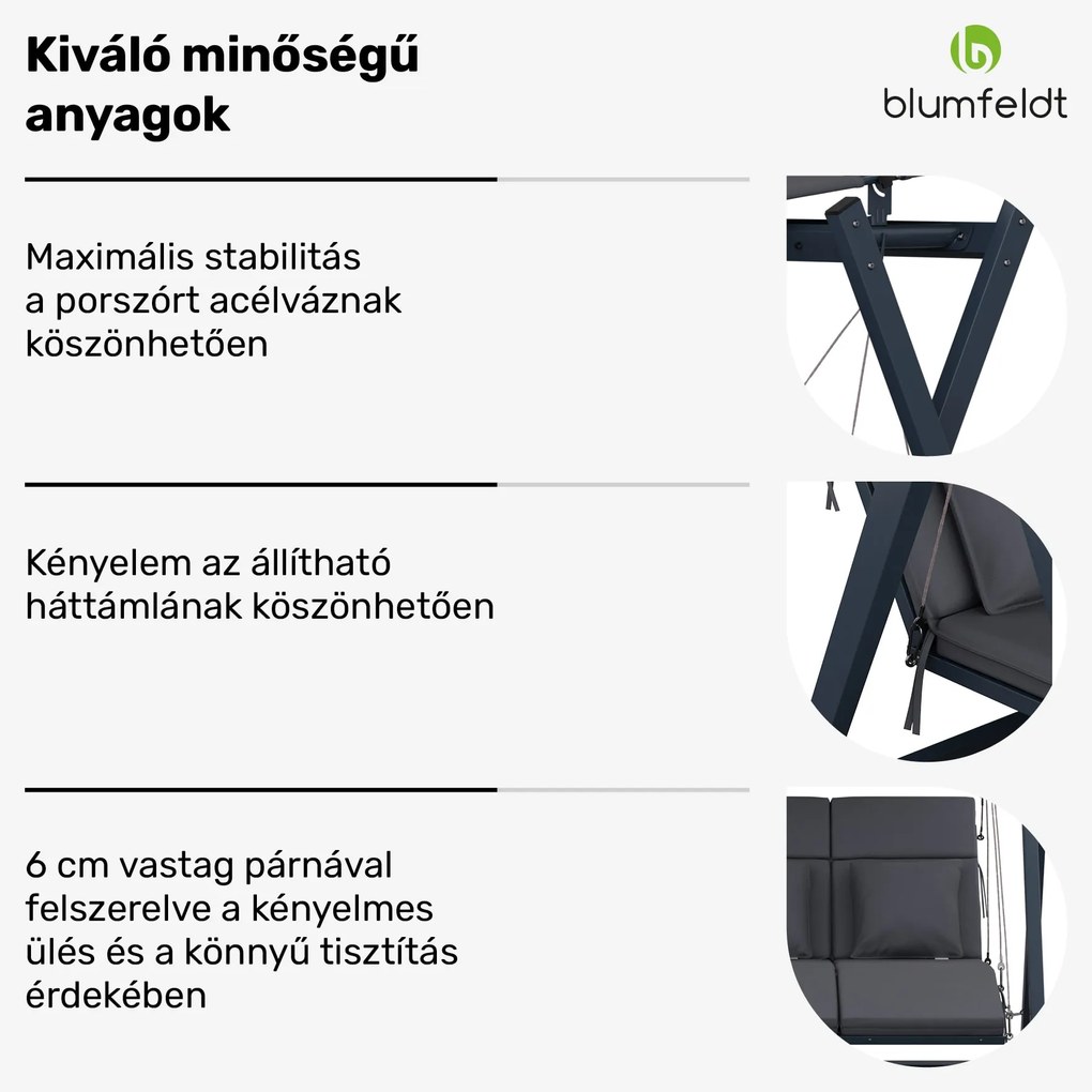 FlexiSwing, hollywoodi hinta, 3 üléses, állítható háttámla, napellenző, időjárásálló