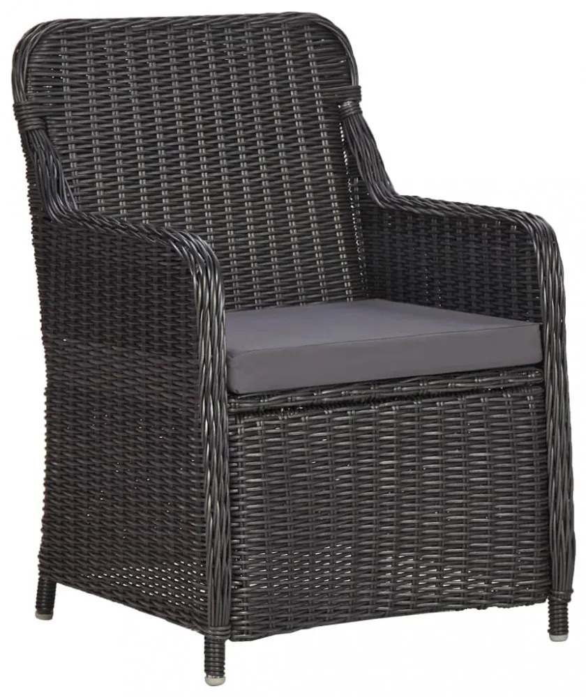 3 darabos fekete polyrattan kerti bisztrószett párnákkal