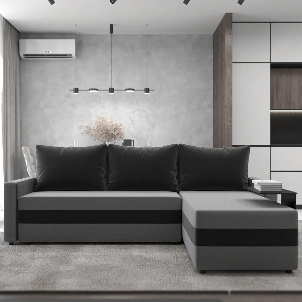 Univerzális ülőgarnitúra, szürke/fekete, PAULITA NEW