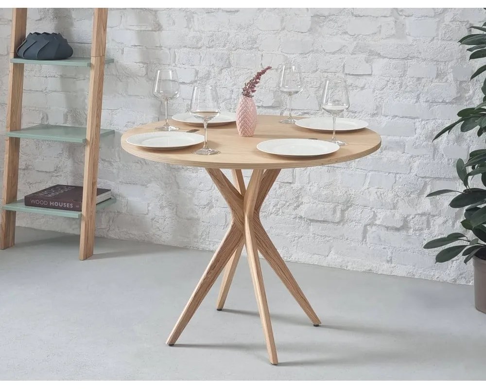 Kerek bővíthető étkezőasztal kőrisfa dekoros asztallappal 45x90 cm Jubi – Ragaba