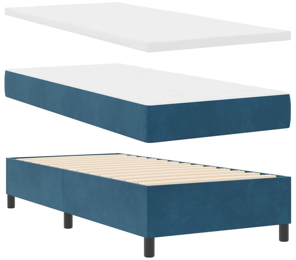 Boxspring Ágy Mattal & LED Sötétkék 90x200 cm Bársony