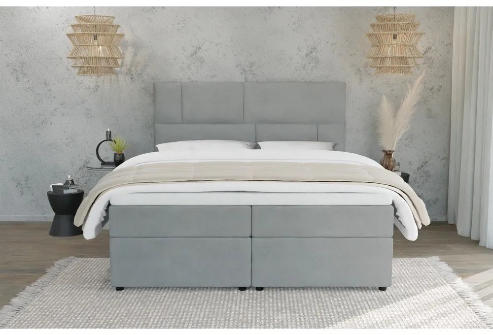 Világosszürke ágyneműtartós boxspring ágy 140x200 cm Lola – Ropez