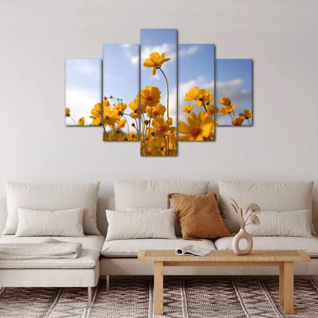 Fényes sárga virágokkal rendelkező mező képe (150x105 cm)