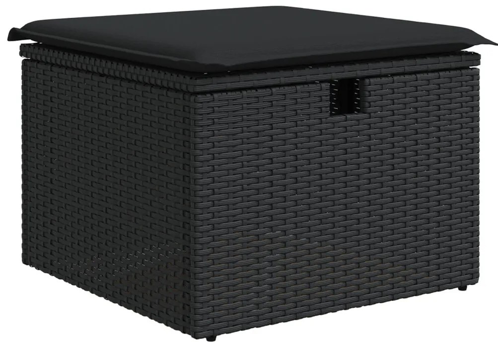 7 darabos Kerti Étkező Garnitúra Párnákkal Fekete Poly Rattan Akácia