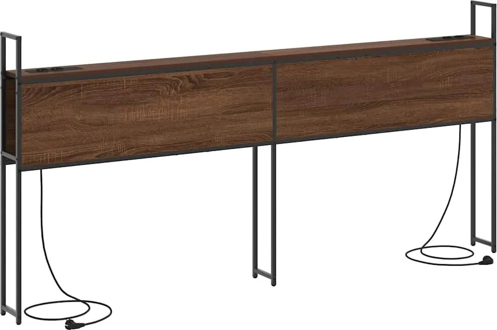 vidaXL Tárolós Fejtámla Töltő Állomással barna tölgy 203 x 15 x 98 cm