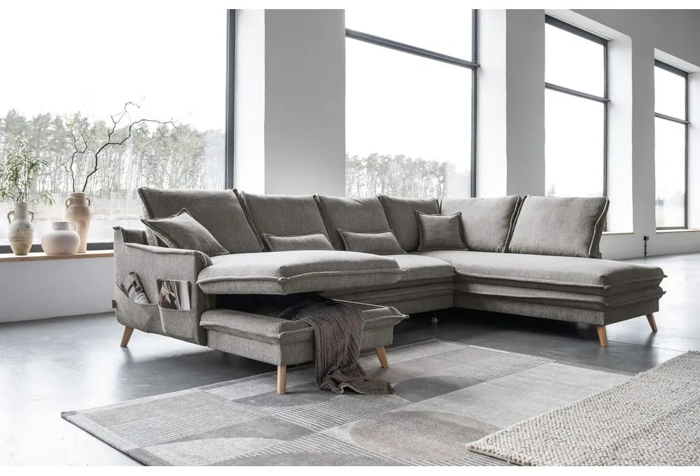 Szürke kinyitható sarokkanapé (jobb oldali-U alakú) Charming Charlie – Miuform