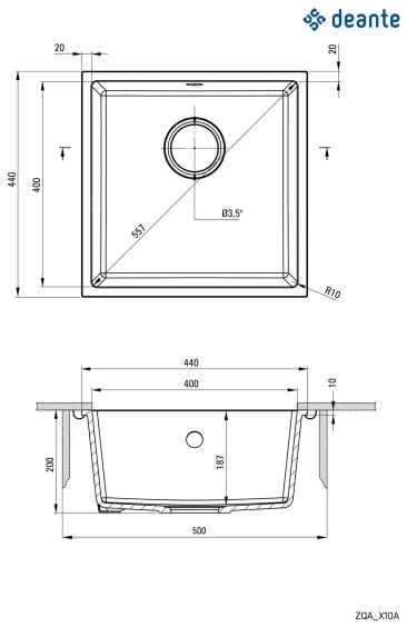 Deante ZQA_N10A - Mosogató CORDA 44x44 cm gránit/fekete