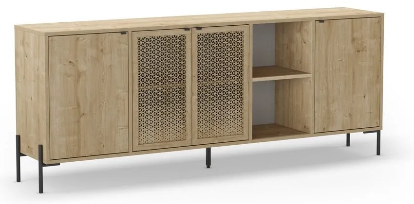 Natúr színű alacsony komód tölgyfa dekorral 200x80 cm Inca – Marckeric